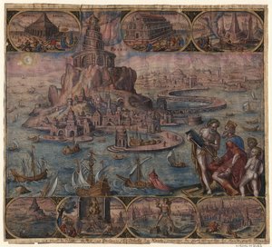 Fyrtårnet i Alexandria fra serien Verdens ottende vidundere efter Maarten van Heemskerck, 1572 af Philipp Galle
