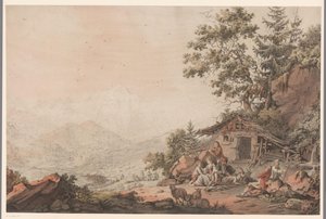Familie i et hus i bjergene af Philipp Jacques Loutherbourg (I) (attributed to)