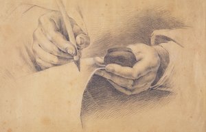Drawing Hands, 1798 (sort kridt forhøjet med hvidt på brunt papir) af Philipp Otto Runge