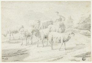 Hyrdinde og får af Philipp Peter Roos