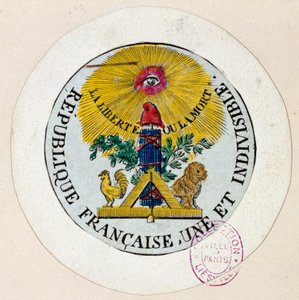 Franske revolution: segl dekorerer symboler for republikken og for frimagerindustrien. Gravering af Philippe Auguste Hennequin (1762-1833) 1792 Paris. Carnavalet Museum
