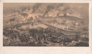 Brand i Sevastopol. Russernes tilbagetog på nordkysten, 1855. af Philippe Benoist