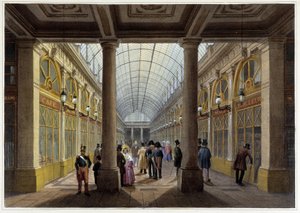 Orléans-galleriet, ved Palais Royal - i "En tur i Paris og dens omgivelser", designet af Jacottet og Benoist, ca. 1840