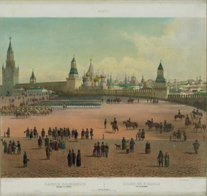 Basil Cathedral på Den Røde Plads i Moskva fra en panoramaudsigt over Moskva i 10 dele, ca 1848 af Philippe Benoist