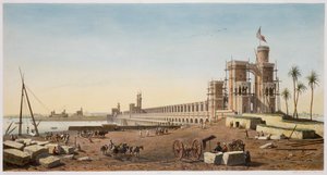 Dæmningen over Nilen, bygningen af Aswan-dæmningen, Egypten, 1853
