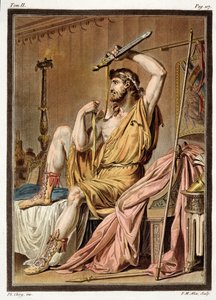Agamemnon, kostume til "Iphigenia in Aulis" af Jean Racine, fra bind II af "Research on the Costumes and Theatre of All Nations", graveret af Pierre Michel Alix (1762-1817) 1802 (farvestik)