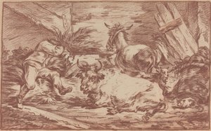 Dyr i en stald af Philippe Jacques de Loutherbourg II