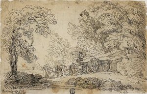 Træk af træstammer i en skov (recto); Skitser af mennesker i forskellige aktiviteter (verso) af Philippe Jacques de Loutherbourg II