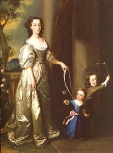 Portræt af fru Thomas Fane med hendes børn John og Anne (olie på lærred) af Philippe Mercier