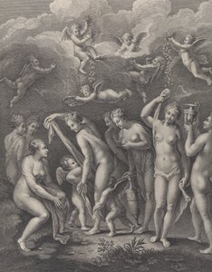 Hera, Afrodite og Athena forbereder sig til skønhedskonkurrencen før P..., ca. 1729-40. af Philippe Simonneau