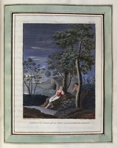 Chloe fortryder, at hun tror, hun er blevet forladt af Daphnis. Tegning af Philippe d