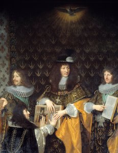 Kong Ludvig XIV modtager ridder af Helligåndsordenen (Helligåndsordenen) sin bror hertugen af Anjou Detail. Maleri af Philippe de Champaigne (1602-1674) Grenoble fra det 17. århundrede, Musee des Beaux Arts af Philippe de Champaigne