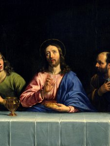 Den sidste nadver kaldet "La petite cene"" Detalje. Maleri af Philippe de Champaigne (1602-1674) (Ec. Flam.) Størrelse 0,80 x 1,49 m Paris. Louvre museum af Philippe de Champaigne
