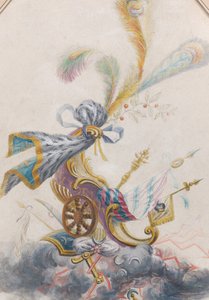 Design til en Lampas Silk med en triumfvogn på en sky, ca. 1770-75.