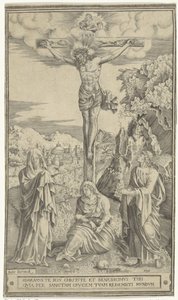 Kristus på korset flankeret af Maria og Johannes af Philippe de Soye