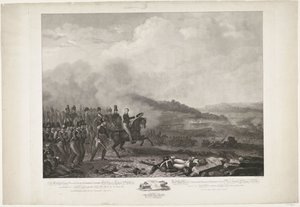 Prins af Orange, der leder de hollandske tropper i slaget ved Quatre-Bras, 1815 Hans Kongelige Højhed William, George, Frederik, Lodewijk Kronprins af Kongeriget Holland i spidsen for hollænderne mod den franske hær af Quatre-B af Philippus Velijn