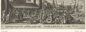 Vismarkt Jacht en visvangst (serietitel) Jagt-, fiskeri- og jagttyper (serietitel) af Philips Galle (attributed to workshop of)