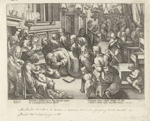 Paulus vækker Eutychus tilbage til livet Apostlenes Gerninger (serietitel) Acta Apostolorum (serietitel) af Philips Galle (workshop of)