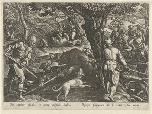 Berenjacht Jachttaferelen (serietitel) I hvilken enhver slags jagt, fuglefangst og fiskeri (serietitel) af Philips Galle