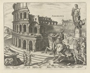 Colosseum i Rom Amfiteater (titel på objekt) Verdens otte vidundere. (serietitel) af Philips Galle