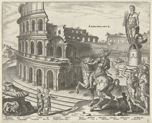 Colosseum i Rom Amfiteater (titel på objekt) Verdens otte vidundere. (serietitel) af Philips Galle
