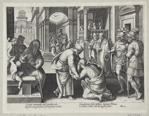 Cornelius knæler foran Sankt Peter af Philips Galle