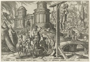 Kongen af ​​Ai bliver hængt The Days of Doom of the Jewish People (serietitel) af Philips Galle