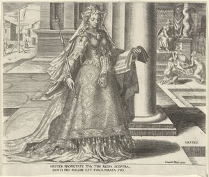 Esther Hester (titel på objekt) Otte berømte kvinder fra Det Gamle og Nye Testamente (serietitel) af Philips Galle