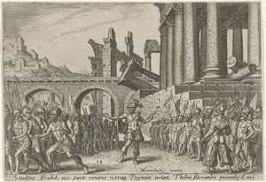 Israels folk delte sig mellem Tibni og Omri The Days of Doom of the Jewish People (serietitel) af Philips Galle