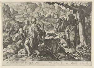 Jacht op berggeiten Jachttaferelen (serietitel) I hvilken enhver slags jagt, fuglefangst og fiskeri (serietitel) af Philips Galle
