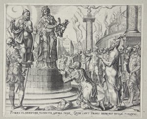 Judith viser hovedet af Holofernes frem for befolkningen i Bethulia af Philips Galle