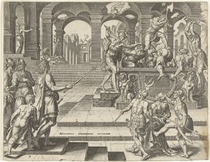 Kong Josias beordrer drabet på præsterne i templerne i Samaria Historien om kong Josias (serietitel) af Philips Galle