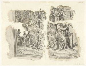 Nederste venstre hjørne af et print af scenen af ​​Cebes Tabula Cebetis Carta Vitae (original titel) af Philips Galle