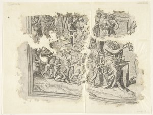Nederste venstre hjørne af et print af scenen af ​​Cebes Tabula Cebetis Carta Vitae (original titel) af Philips Galle