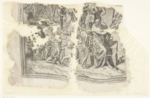 Nederste venstre hjørne af et print af scenen af ​​Cebes Tabula Cebetis Carta Vitae (original titel) af Philips Galle
