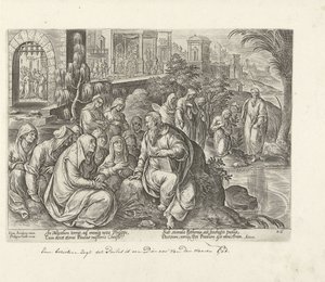 Paulus omvender kvinderne i Filippi Apostlenes Gerninger (serietitel) Acta Apostolorum (serietitel) af Philips Galle