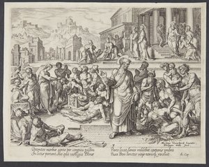 Petrus helbreder de syge med sin skygge af Philips Galle