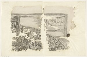 Øverste højre hjørne af et print af scenen af ​​Cebes Tabula Cebetis Carta Vitae (titel på objekt) af Philips Galle