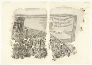 Øverste højre hjørne af et print af scenen af ​​Cebes Tabula Cebetis Carta Vitae (titel på objekt) af Philips Galle