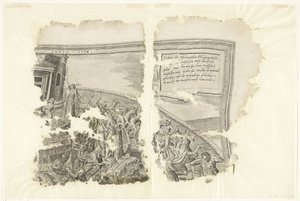 Øverste højre hjørne af et print af scenen af ​​Cebes Tabula Cebetis Carta Vitae (titel på objekt) af Philips Galle