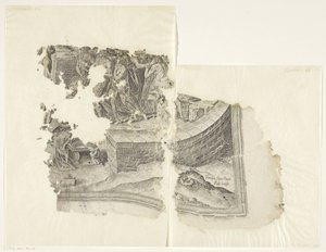 Nederste højre hjørne af et print af scenen af ​​Cebes Tabula Cebetis Carta Vitae (original titel) af Philips Galle