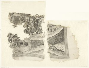 Nederste højre hjørne af et print af scenen af ​​Cebes Tabula Cebetis Carta Vitae (original titel) af Philips Galle