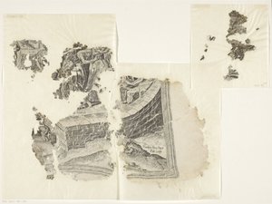 Nederste højre hjørne af et print af scenen af ​​Cebes Tabula Cebetis Carta Vitae (original titel) af Philips Galle