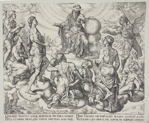 Satan udfordrer Herren til at fjerne hans beskyttelse fra Job af Philips Galle