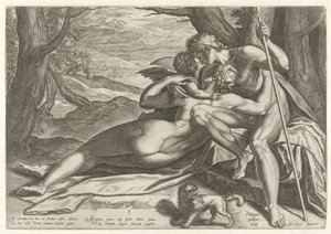 Venus og Adonis med Amor The Story of Adonis (serietitel) af Philips Galle