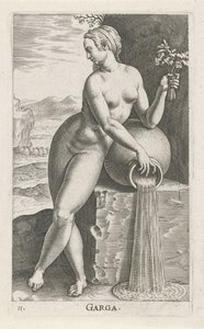 Waternimf Hjælp Garga (titel på objekt) Stroom - en vandnymfe (serietitel) Nympharum oceanitidum, Ephydridum potamidum naiadum (serietitel) af Philips Galle