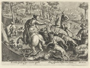 Wolvenjacht mødte håb Jachttaferelen (serietitel) hvor enhver slags jagt, fuglefangst og fiskeri (serietitel) af Philips Galle