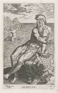Zeegod Glaucus Glavcvs (titel på objekt) Rivier- en zeegoden (serietitel) Elegante portrætter af de marine halvguder og Amnicus-sælerne (serietitel) af Philips Galle