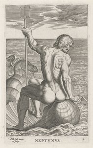 Zeegod Neptun Neptvnvs (titel på objekt) Rivier- en zeegoden (serietitel) Elegante portrætter af de marine halvguder og Amnicus-sælerne (serietitel) af Philips Galle