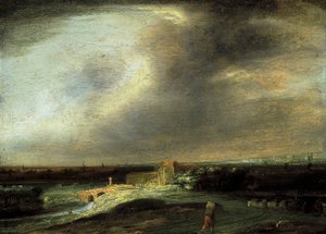 Landskab med en fjern by af Philips Koninck